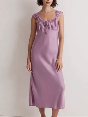 Madewell Ruched-Front Tie Midi Slip Dress Lavender Purple Size 8